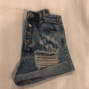 Distressed denim high waisted shorts